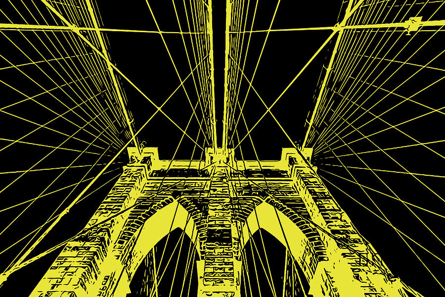 Brooklyn Bridge Painting - Brooklyn Bridge - Yellow on Black by AM FineArtPrints