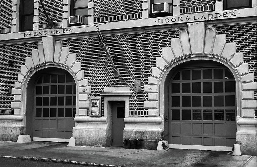 Brooklyn Firehouse Double Doors 2001 BW Photograph by Frank Romeo