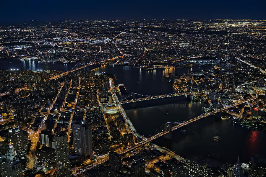 Brooklyn Manhattan and Williamsburg Bridges Aerial View Photograph by Susan Candelario