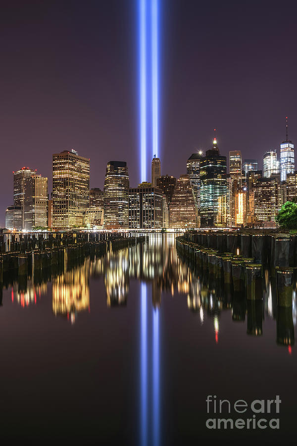 Brooklyn Pier Tribute In Light  Photograph by Michael Ver Sprill