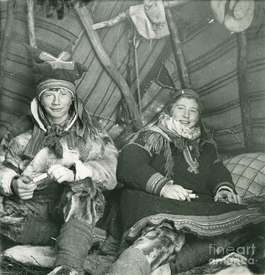 Brother and sister in their tent on Finnmarksvidda Painting by Celestial Images