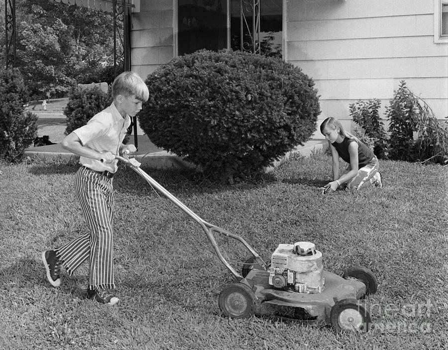 Brother And Sister Working In Yard Photograph by H. Armstrong Roberts/ClassicStock