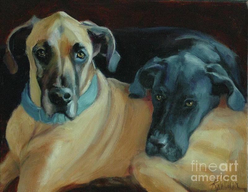 Great Dane Painting - Brotherly Love by Pet Whimsy Portraits