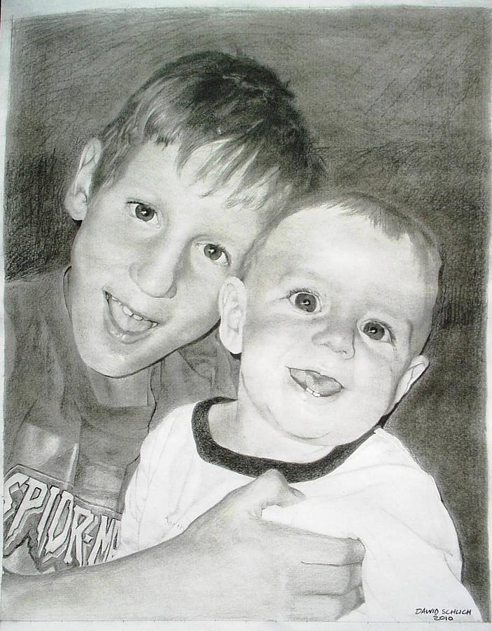 Brothers Drawing by Dawid Schuch - Fine Art America