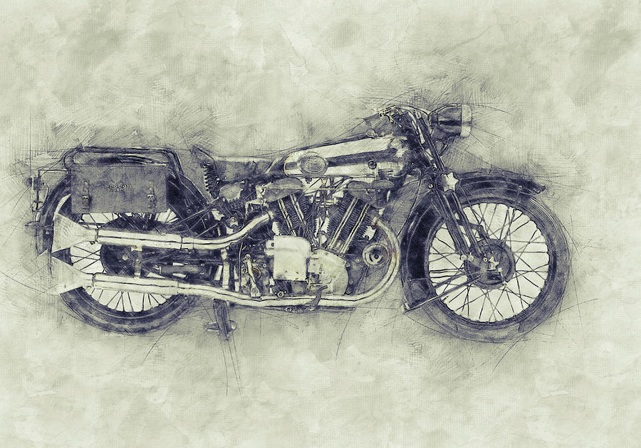 Brough Superior SS100 - 1924 - Motorcycle Poster 1 - Automotive Art Mixed Media by Studio Grafiikka