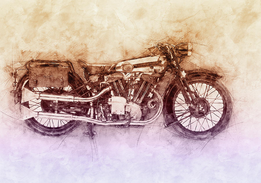 Brough Superior SS100 - 1924 - Motorcycle Poster 2 - Automotive Art Mixed Media by Studio Grafiikka
