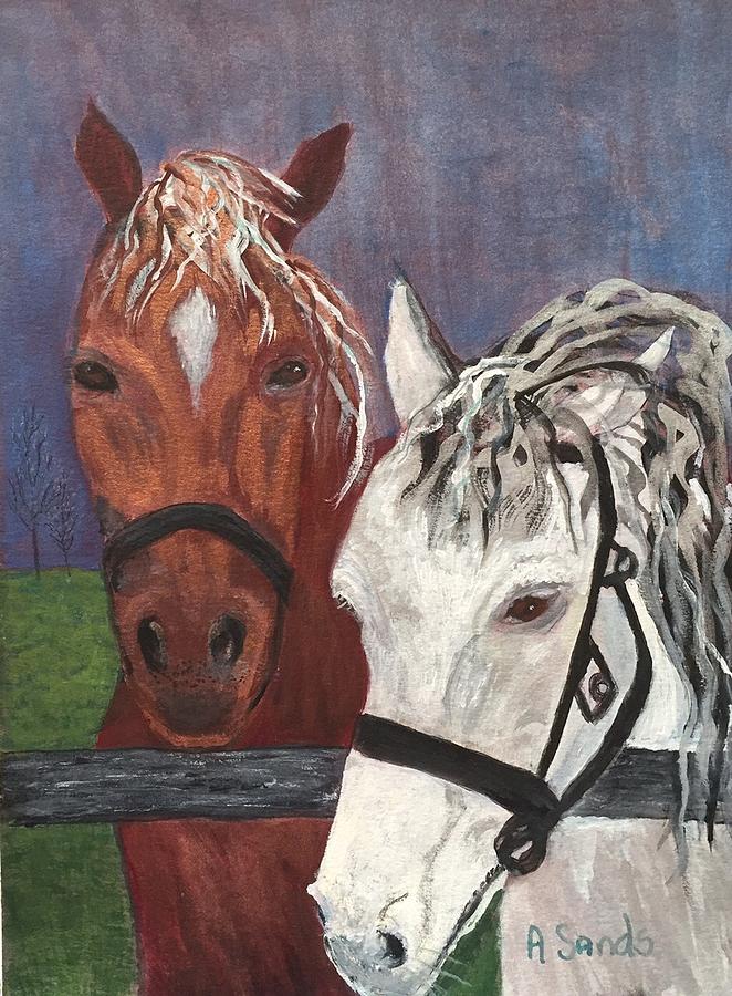 Brown and White Horses Painting by Anne Sands