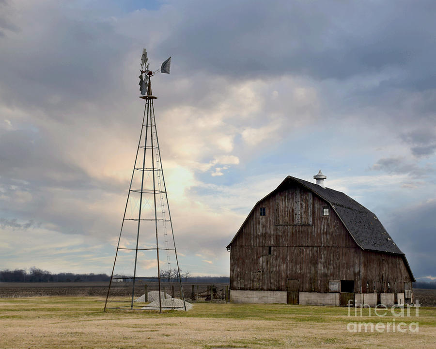 Brown Barn And Windmill Photograph by Kathy M Krause