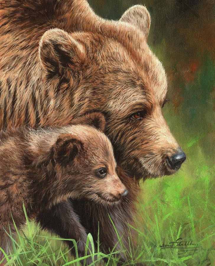 Brown Bear and Cub Painting by David Stribbling