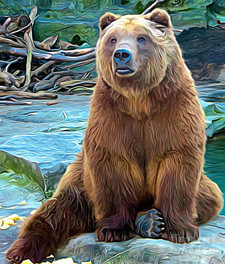 Brown Bear Expressionist Effect Mixed Media by Rose Santuci-Sofranko