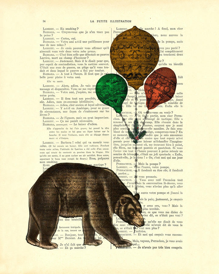 Wildlife Digital Art - Brown bear with balloons by Madame Memento