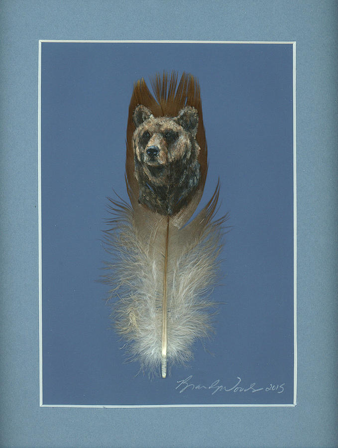Spirit Animal Painting - Brown Bear Painted Feather by Brandy Woods
