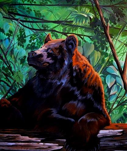 Brown Bear Resting In Bush Painting