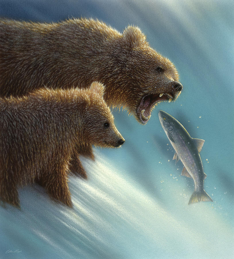 Brown Bears - Fishing Lesson Painting by Collin Bogle