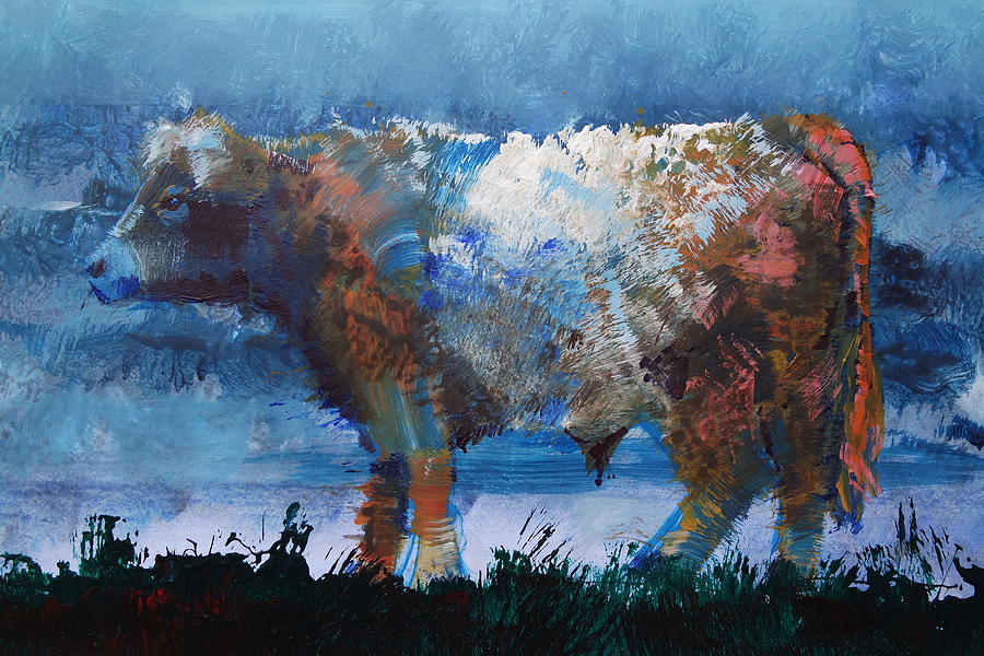 Brown Belted Galloway Cow Painting by Mike Jory
