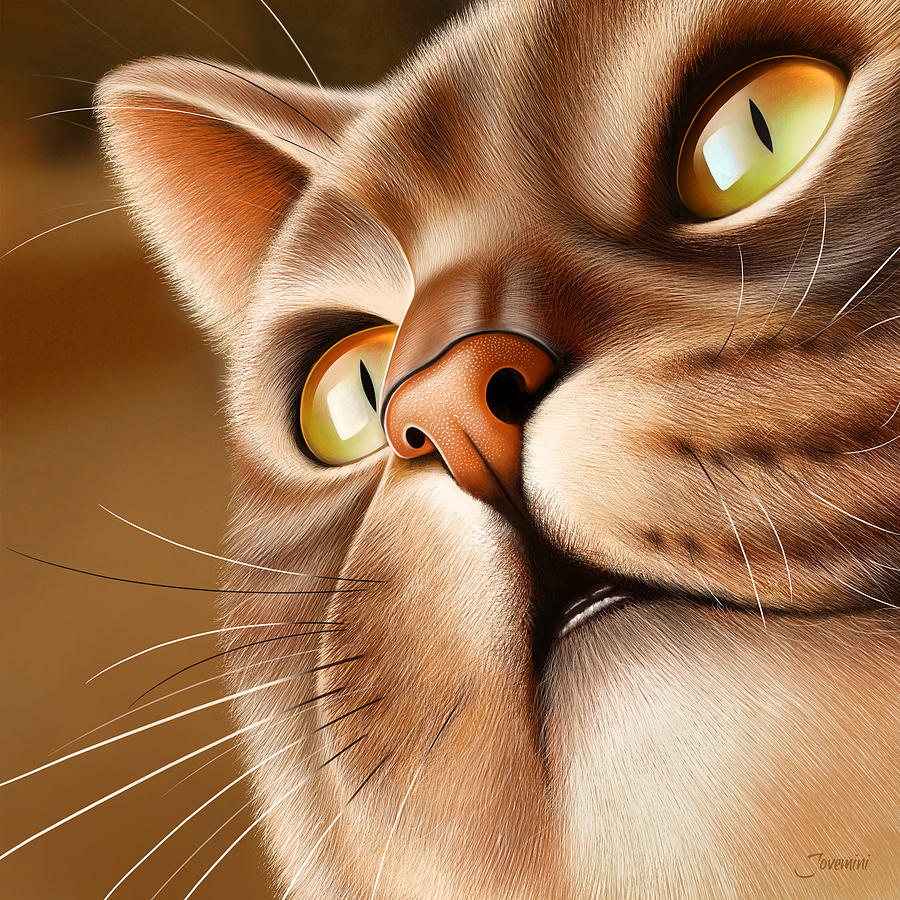 Brown Cat Portrait Drawing Painting by Jovemini J