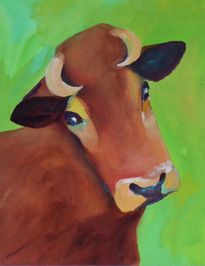 Animal Painting - Brown Cow by Donna Ferrandino