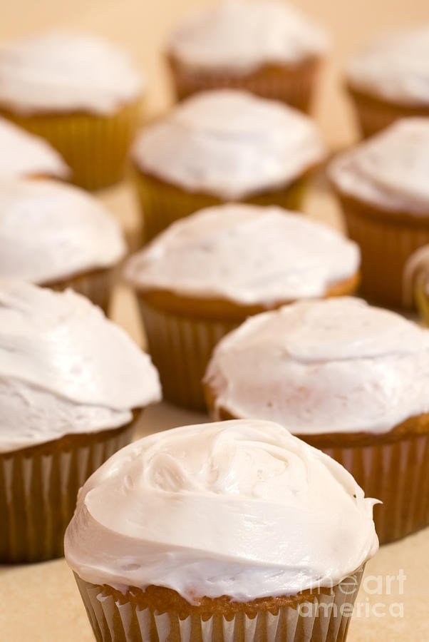 Cake Photograph - Brown Cupcakes with White Frosting by Paul Velgos