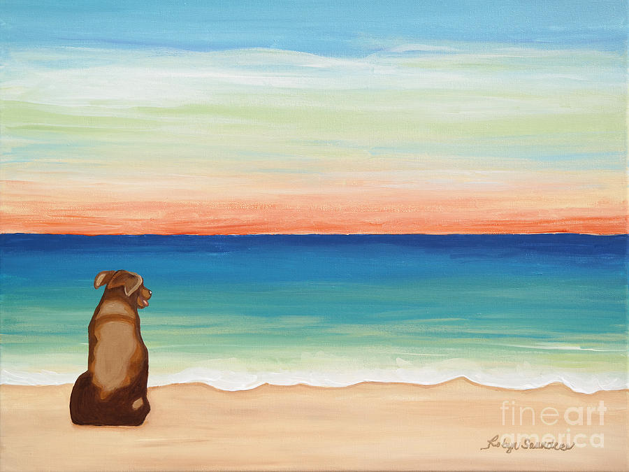 Chocolate Lab Dog on the Beach Painting by Robyn Saunders