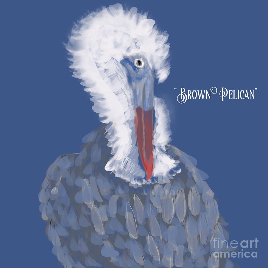 Brown Pelican Illustration Blue Drawing by Susan Garren