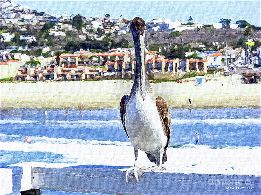 Nature Digital Art - Nautical Bird Brown Pelican Portrait by Mona Stut