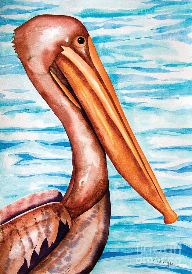 Brown Pelican Portrait Painting by Kandyce Waltensperger