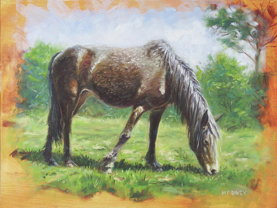 Brown standing horse eating Painting by Martin Davey