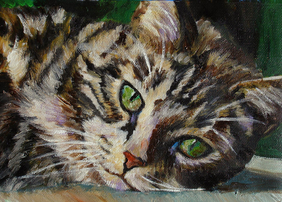 Brown Tabby Cat Painting by Mary Jo Zorad