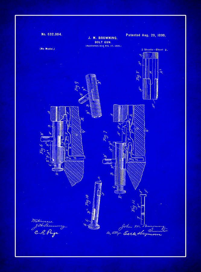 Leonardo Da Vinci Mixed Media - Browning Bolt Gun Patent Drawing 1b by Brian Reaves