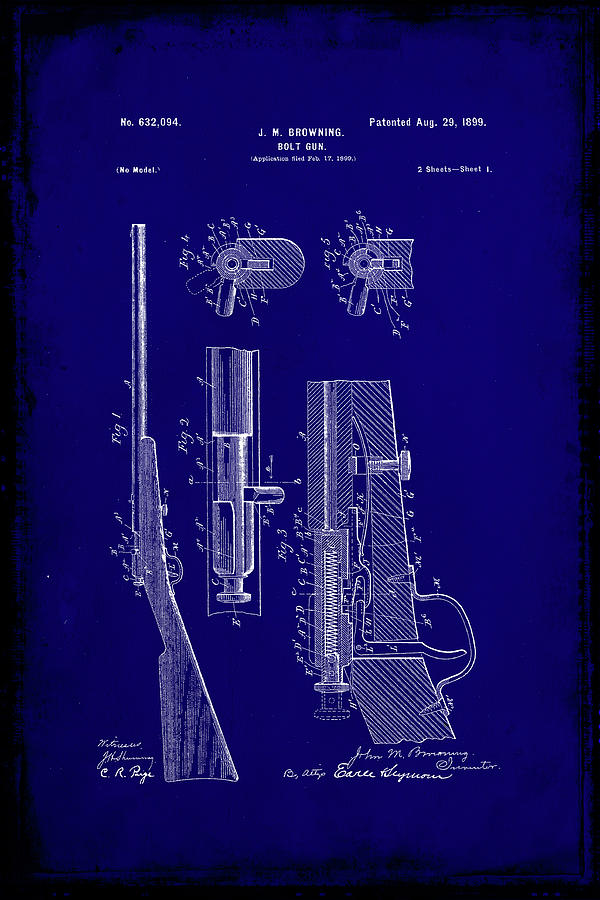 Leonardo Da Vinci Mixed Media - Browning Bolt Gun Patent Drawing 2b by Brian Reaves