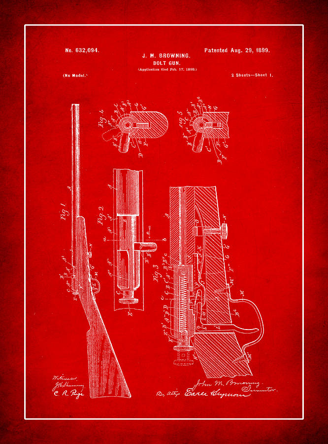 Leonardo Da Vinci Mixed Media - Browning Bolt Gun Patent Drawing 2c by Brian Reaves