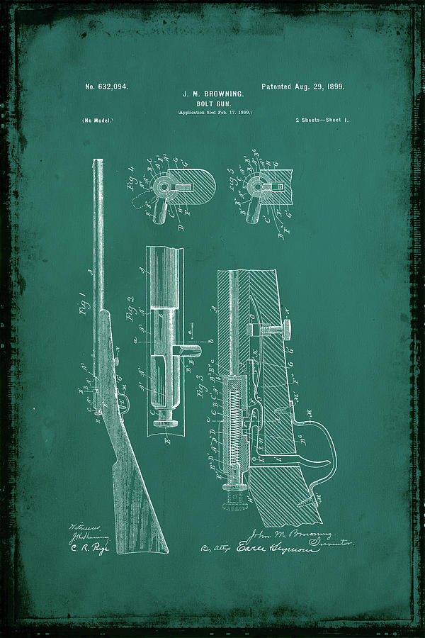 Leonardo Da Vinci Mixed Media - Browning Bolt Gun Patent Drawing 2g by Brian Reaves