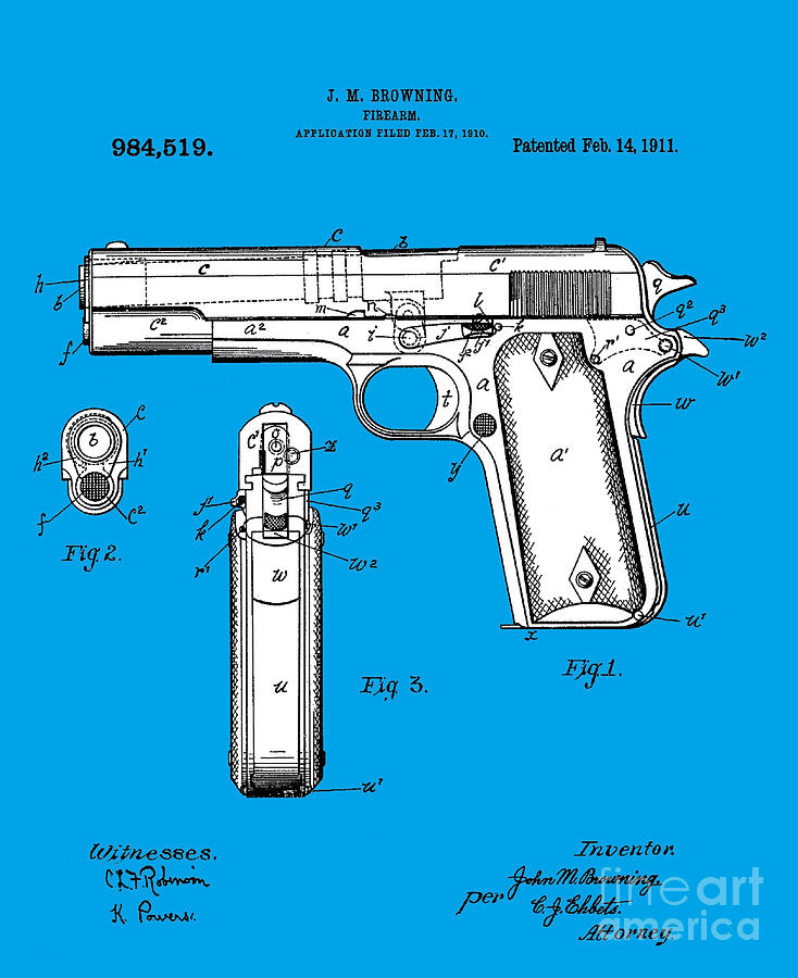 Browning Photograph - Browning Hi Power Pistol Patent by Art Kurgin