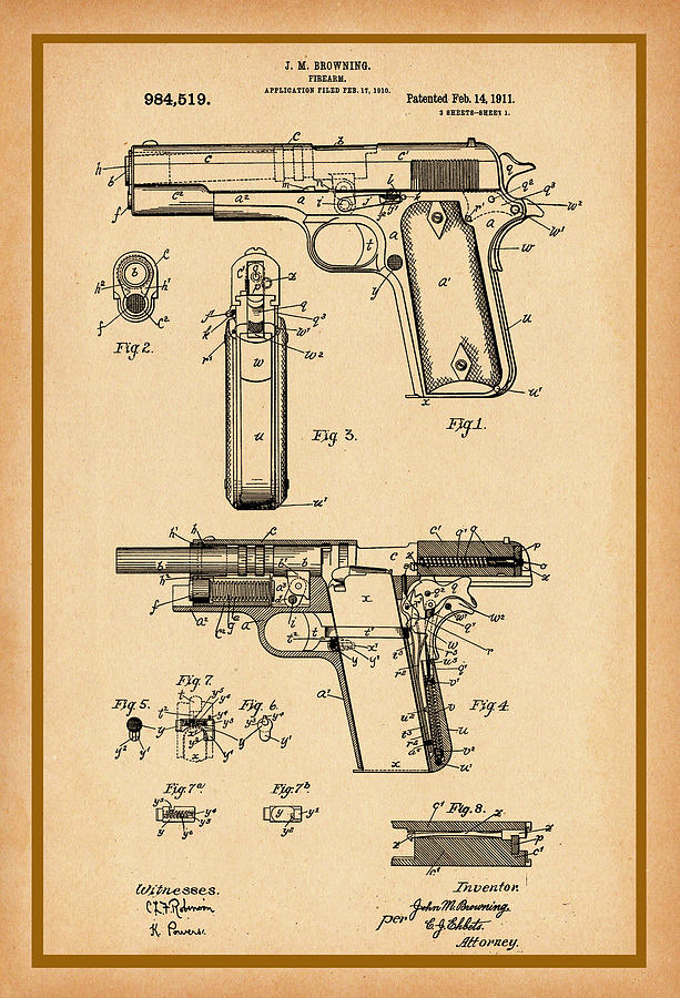 Browning Pistol Patent Digital Art by Carlos Diaz