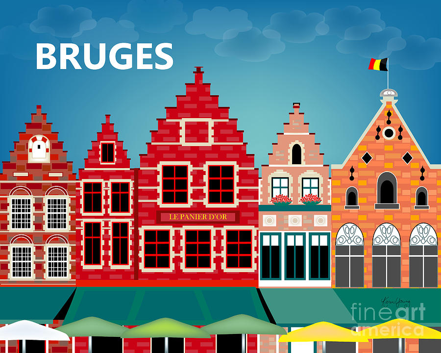 Bruges Digital Art - Bruges Belgium Horizontal Scene by Karen Young