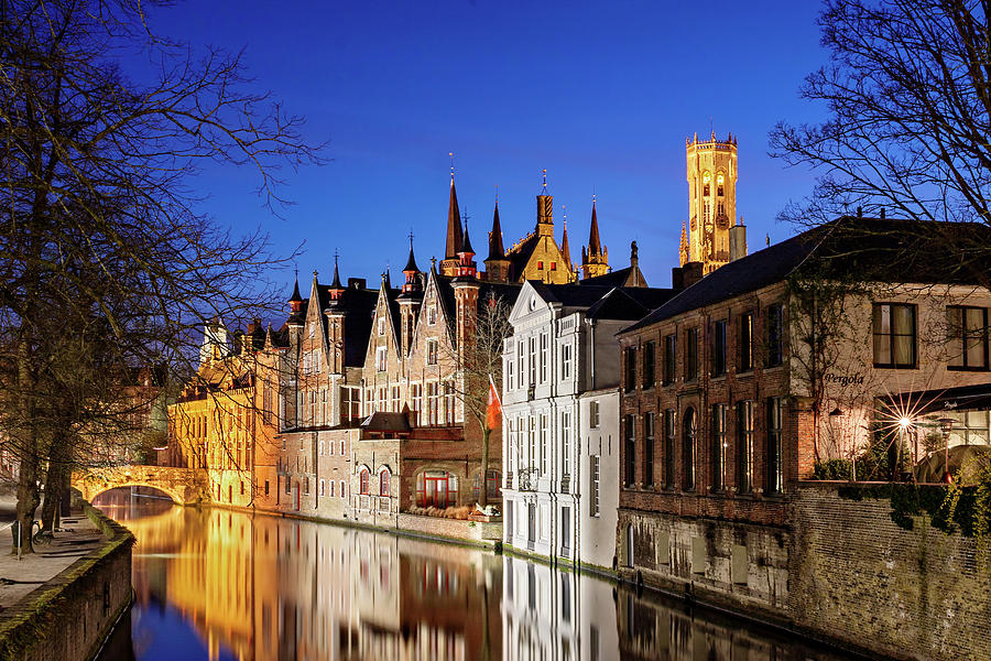 Bruges Canal At Night Photograph