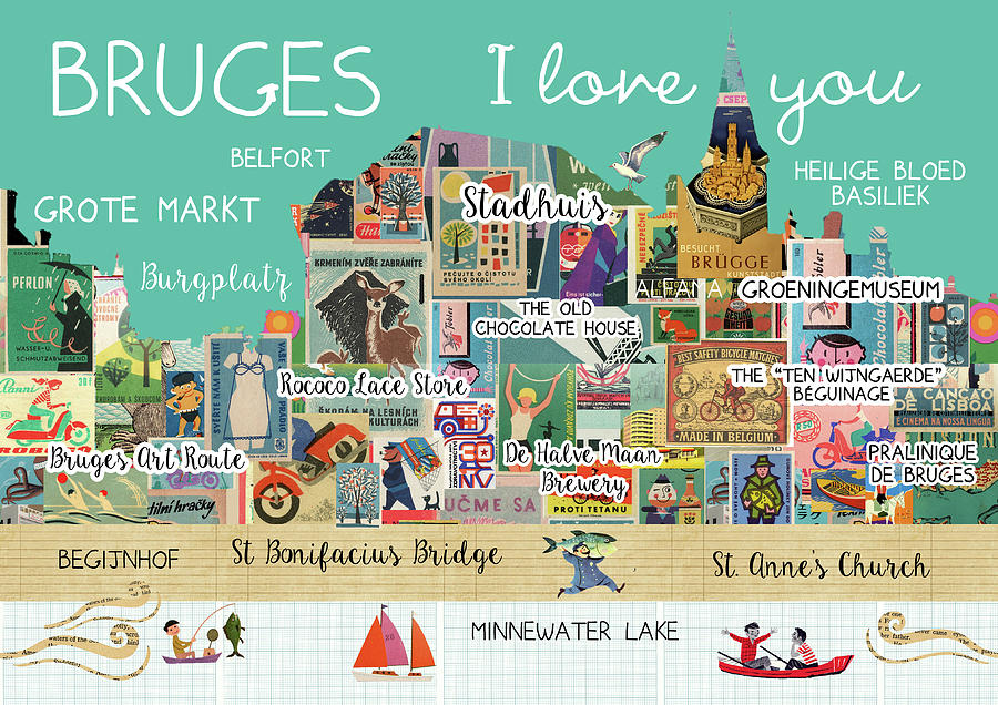 Bruges I love you Mixed Media by Claudia Schoen