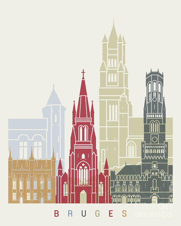 Abstract Painting - Bruges skyline poster by Pablo Romero