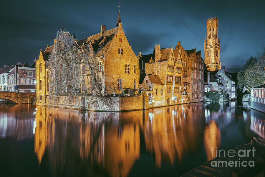 Brugge at Night Photograph by JR Photography