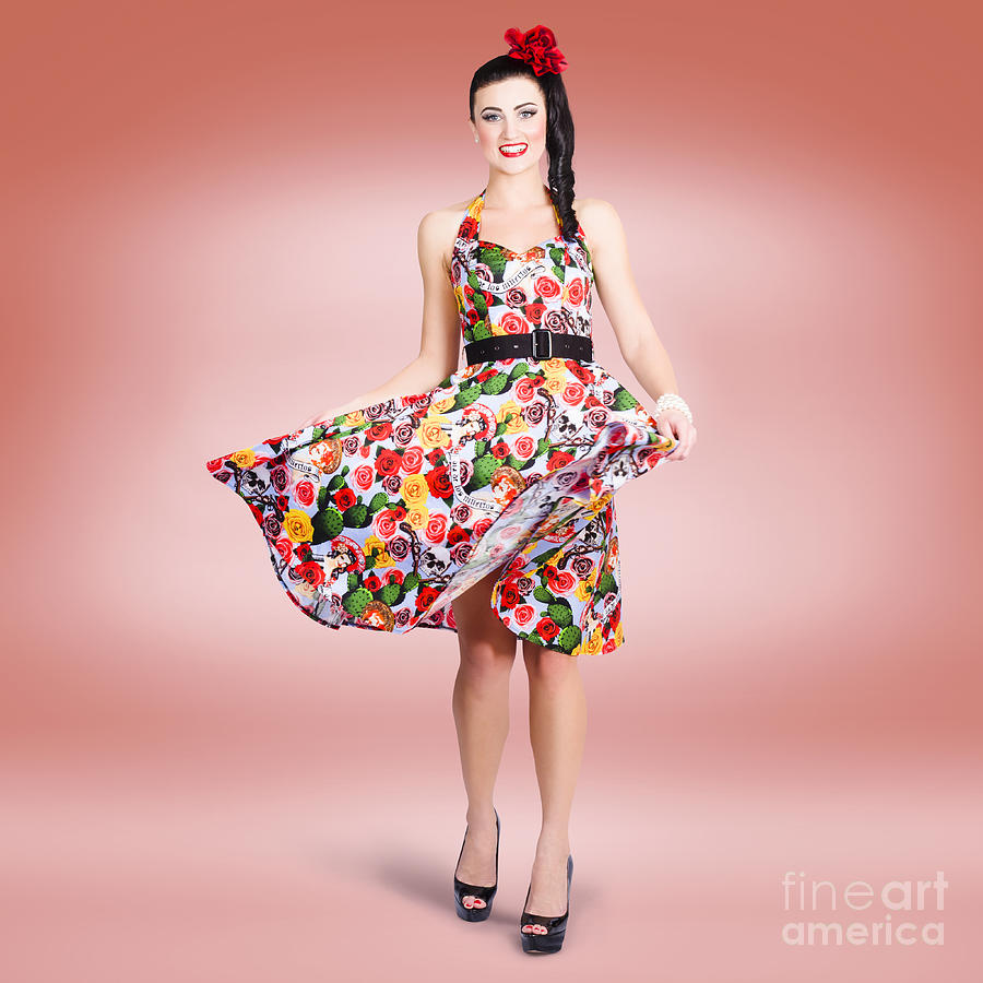 Brunette beauty wearing a colourful summer dress Photograph by Jorgo Photography