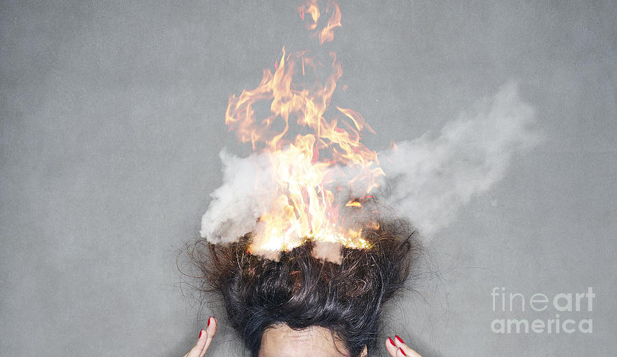 Brunette Woman Head Hair On Fire In Flames Photograph by JM Travel Photography