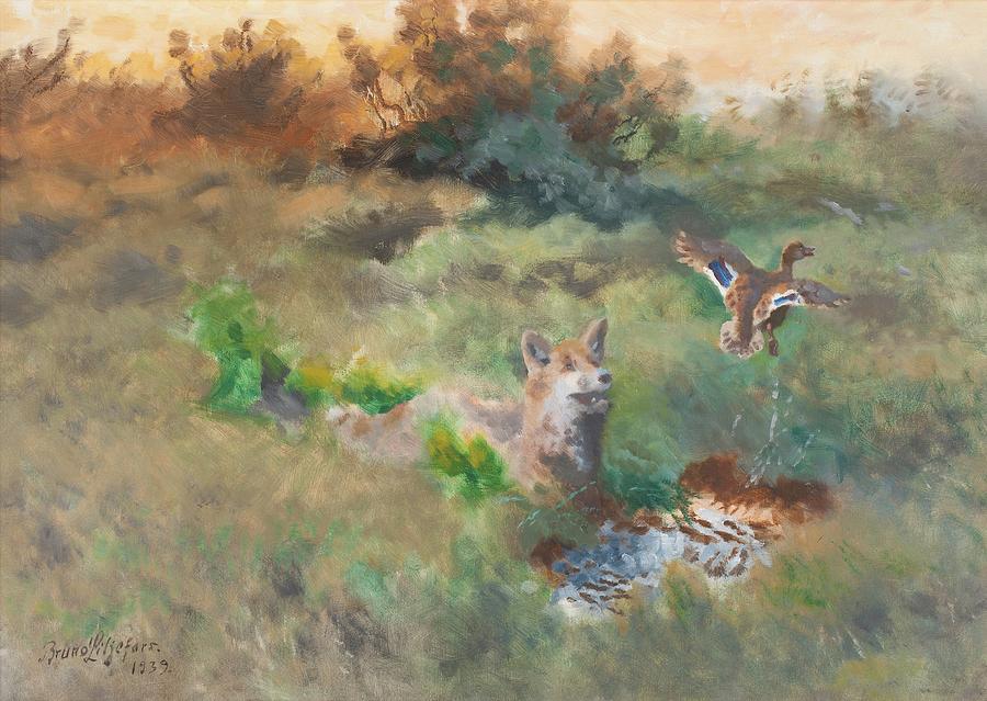 Bruno Liljefors Painting - Bruno Liljefors, Fox And Mallard. by Artistic Rifki
