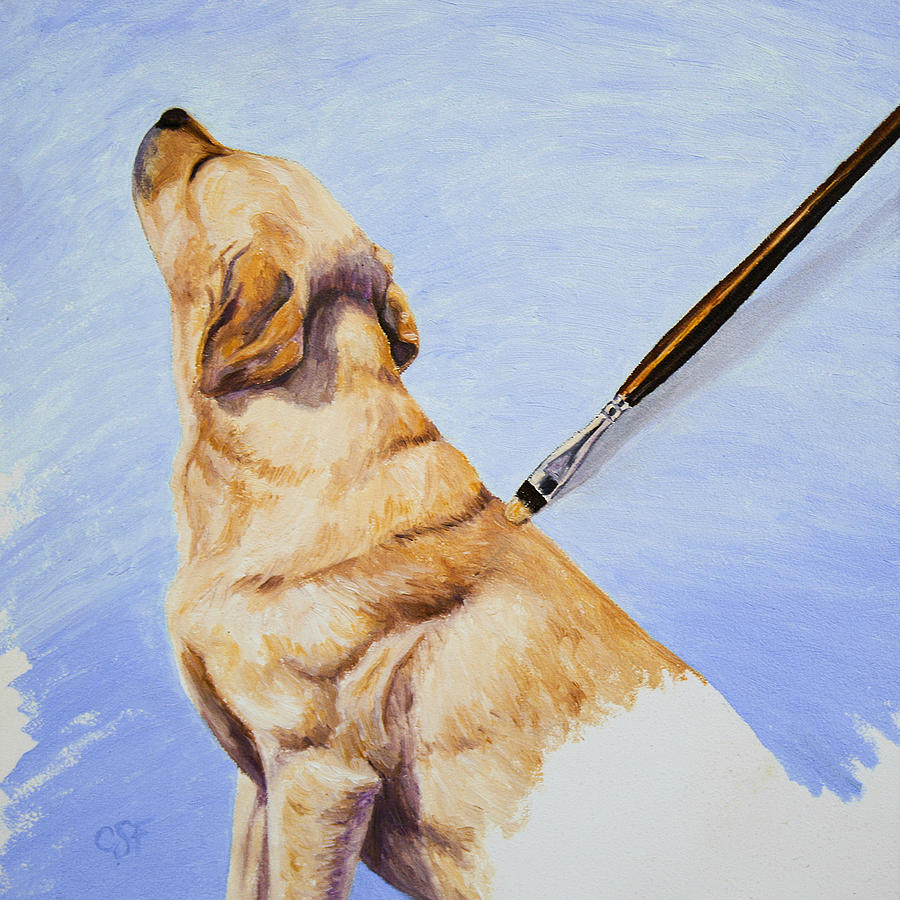 Dog Painting - Brushing the Dog by Crista Forest