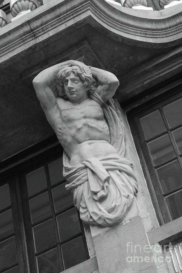 Brussels Strong Man - Black And White Photograph
