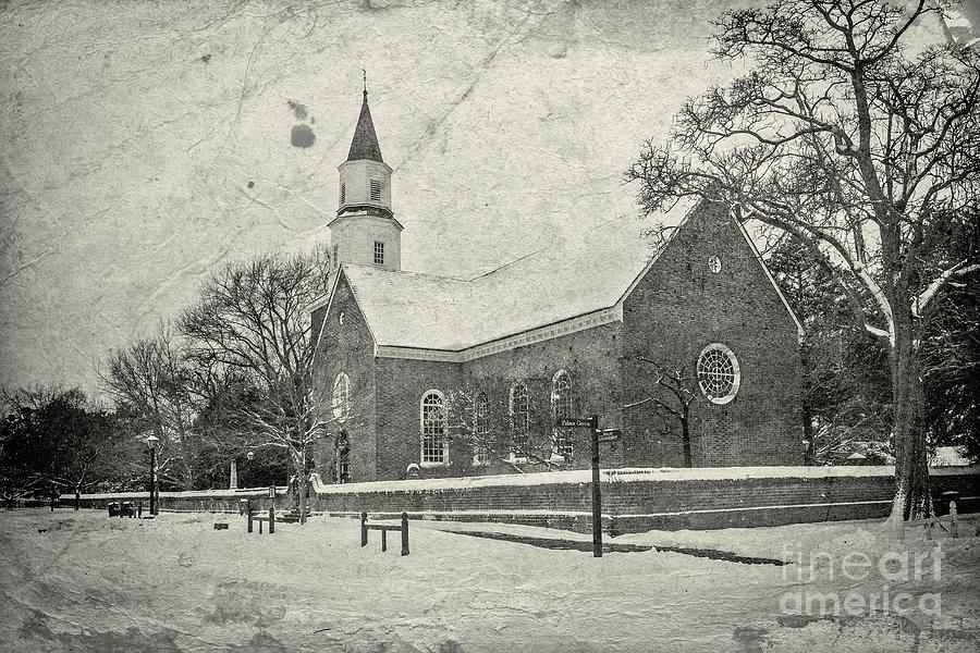 Bruton Church in Snow Vintage Antique Photograph by Karen Jorstad