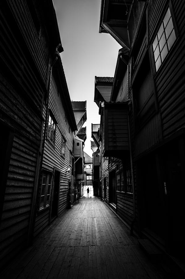 Bryggen - Bergen, Norway - Black and white street photography Photograph by Giuseppe Milo
