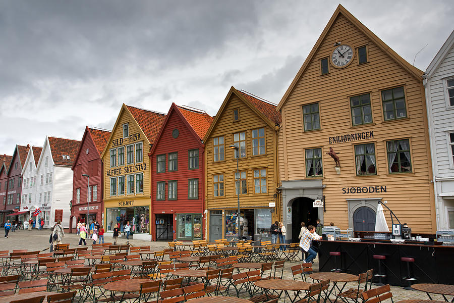 Bryggen Waterfront Old Timber Houses Photograph by Aivar Mikko