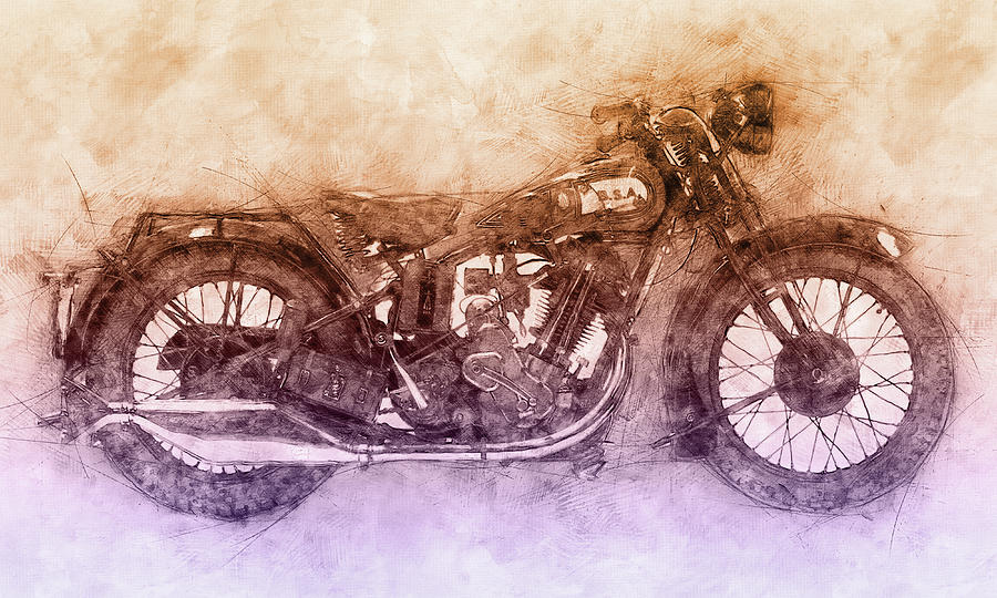 BSA Sloper - 1927 - Vintage Motorcycle Poster 2 - Automotive Art Mixed Media by Studio Grafiikka