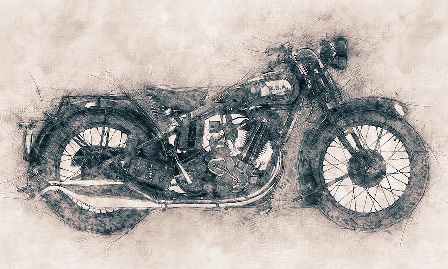 BSA Sloper - 1927 - Vintage Motorcycle Poster - Automotive Art Mixed Media by Studio Grafiikka