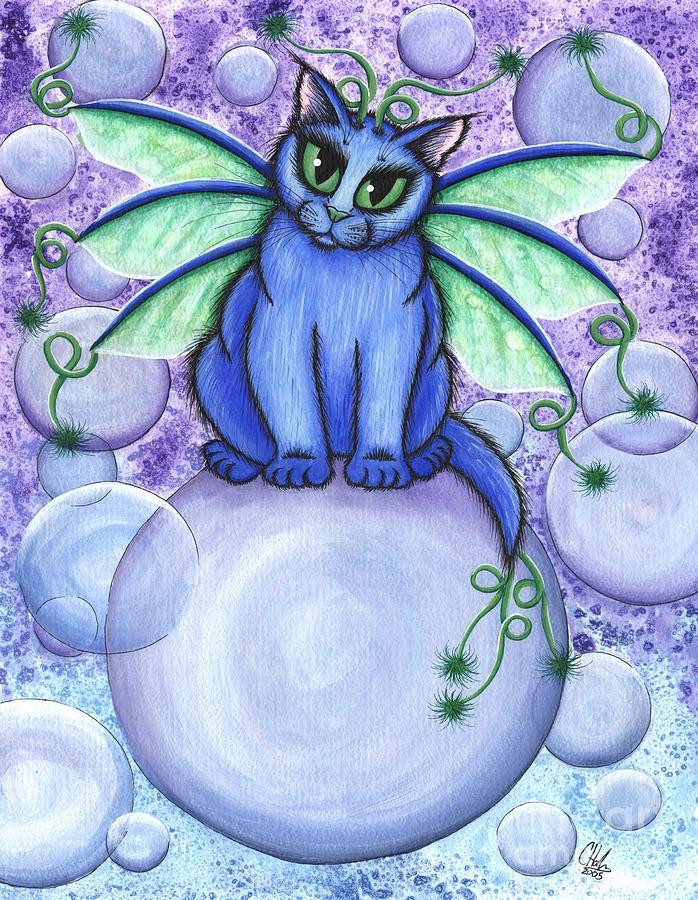 Bubble Fairy Cat Painting by Carrie Hawks